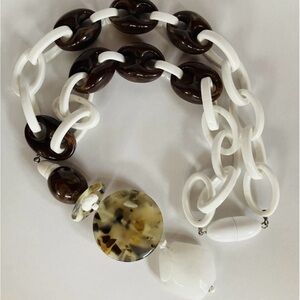 Chunky Chain Statement Necklace Brown & White Acrylic Resin Angela Caputi Italy